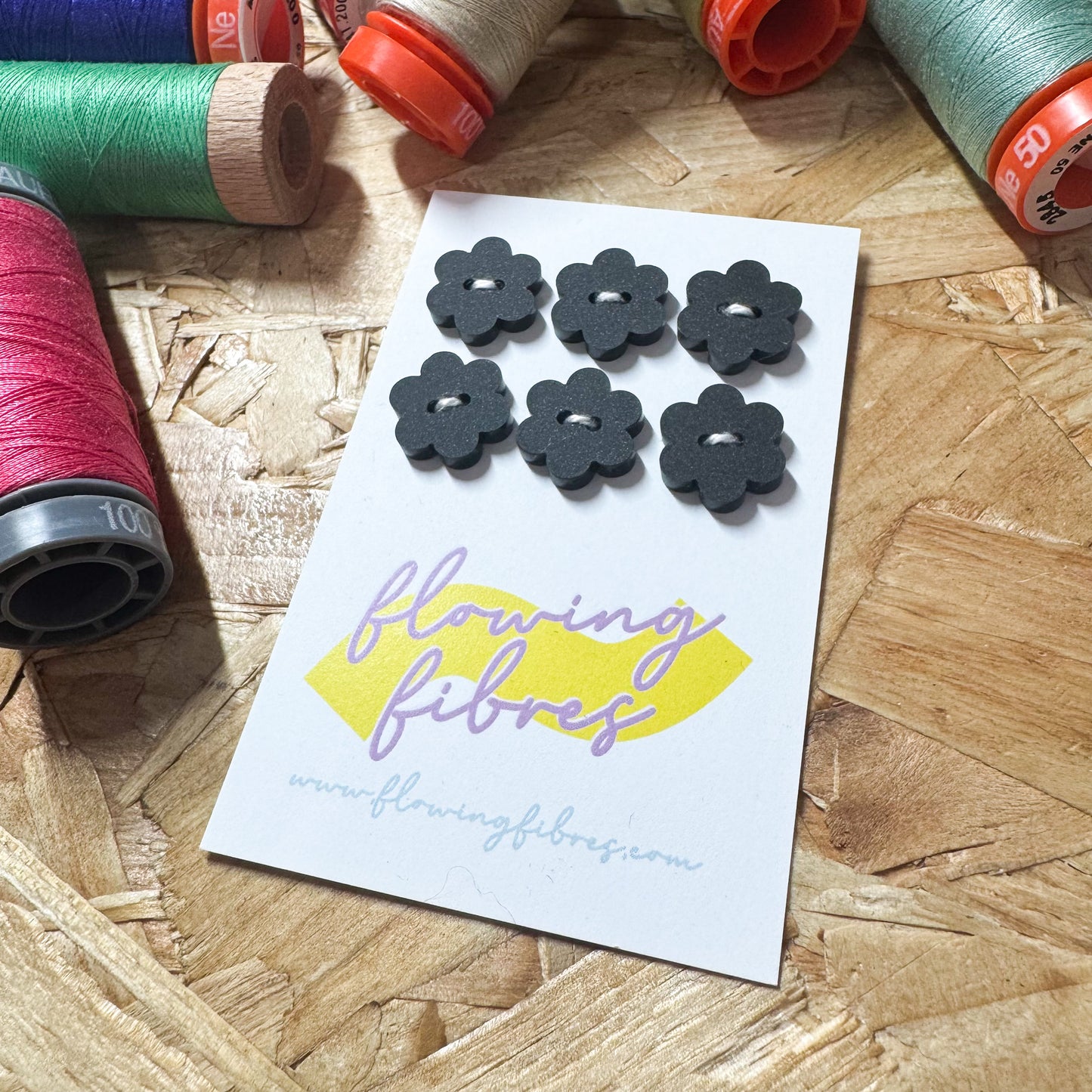 Matt Black Daisy Buttons - 15mm