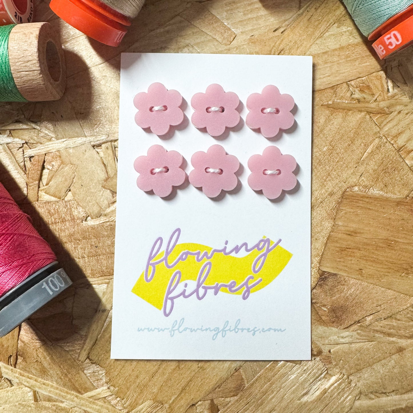 Matt Pink Daisy Buttons - 15mm