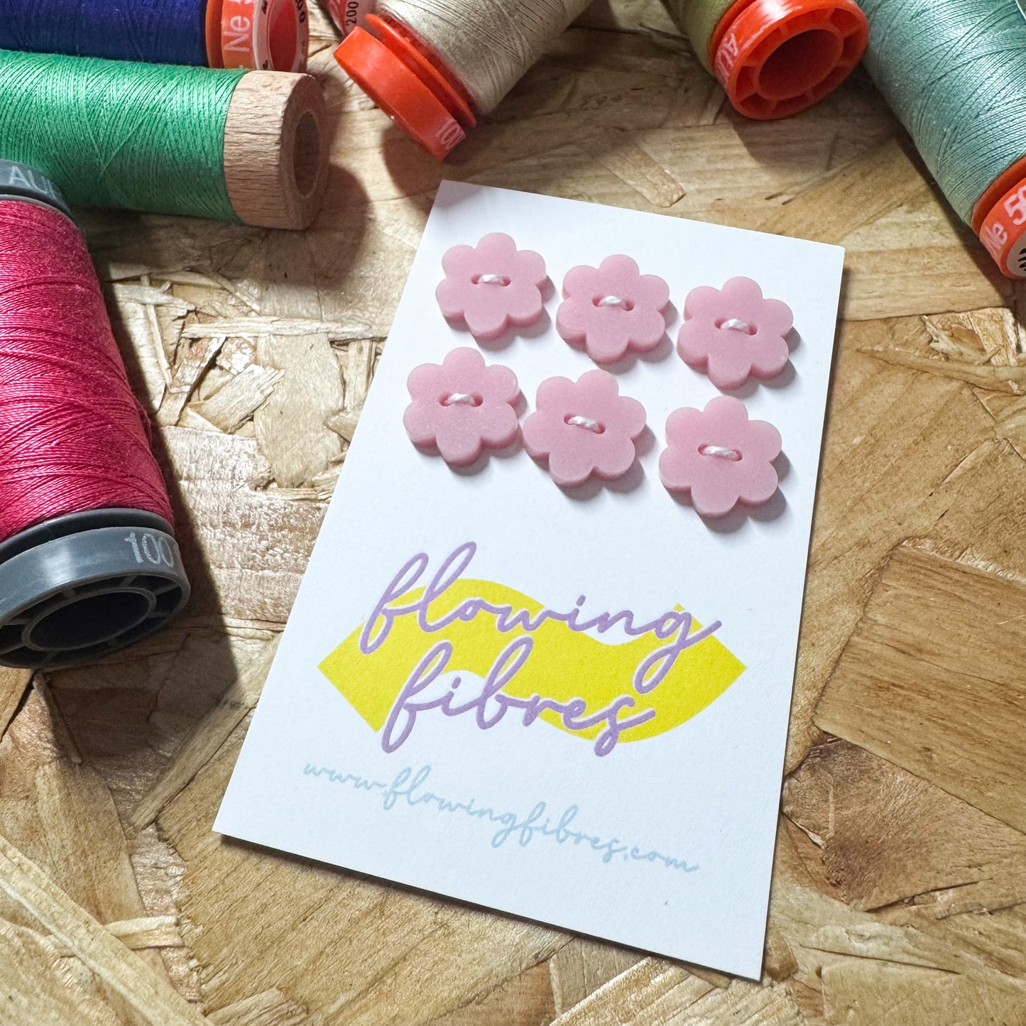 Matt Pink Daisy Buttons - 15mm