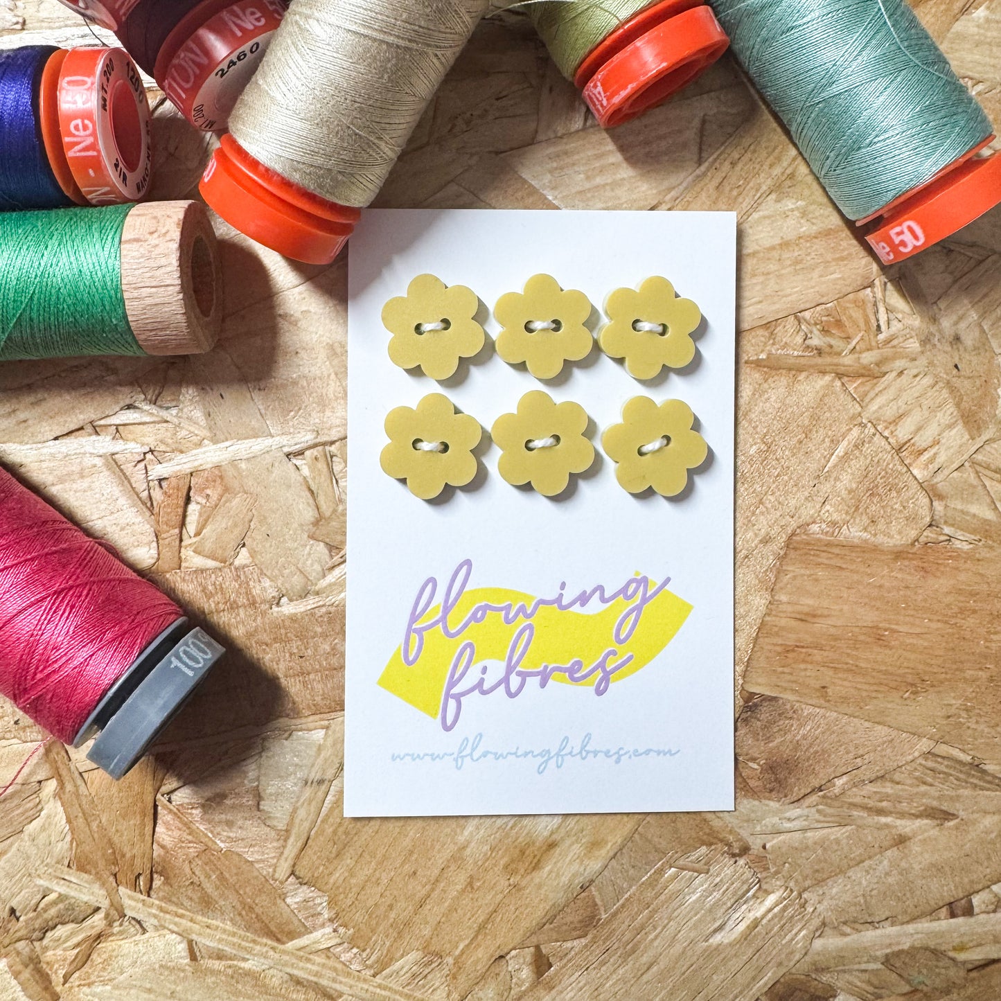 Mustard Yellow Daisy Buttons - 15mm