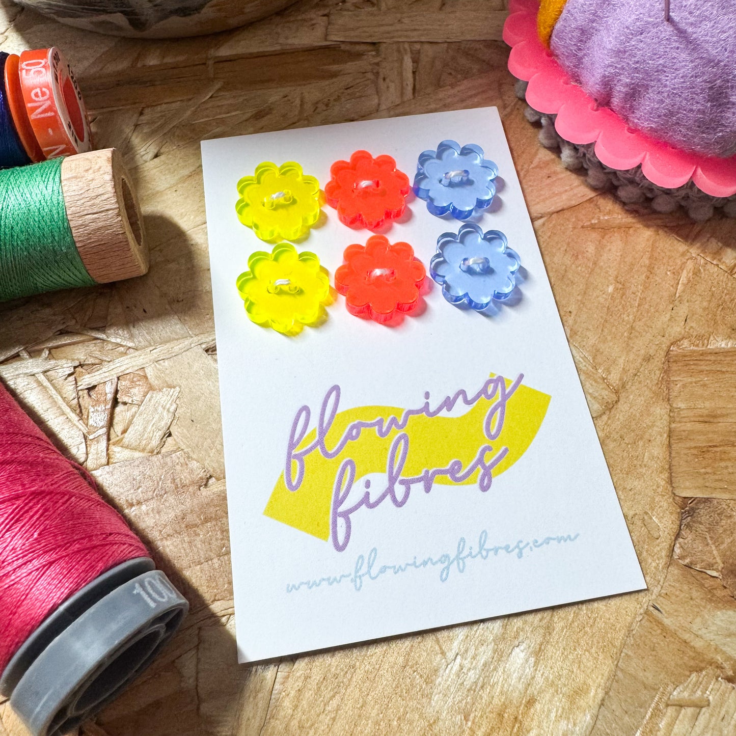 Neon Mix Daisy Buttons - 15mm