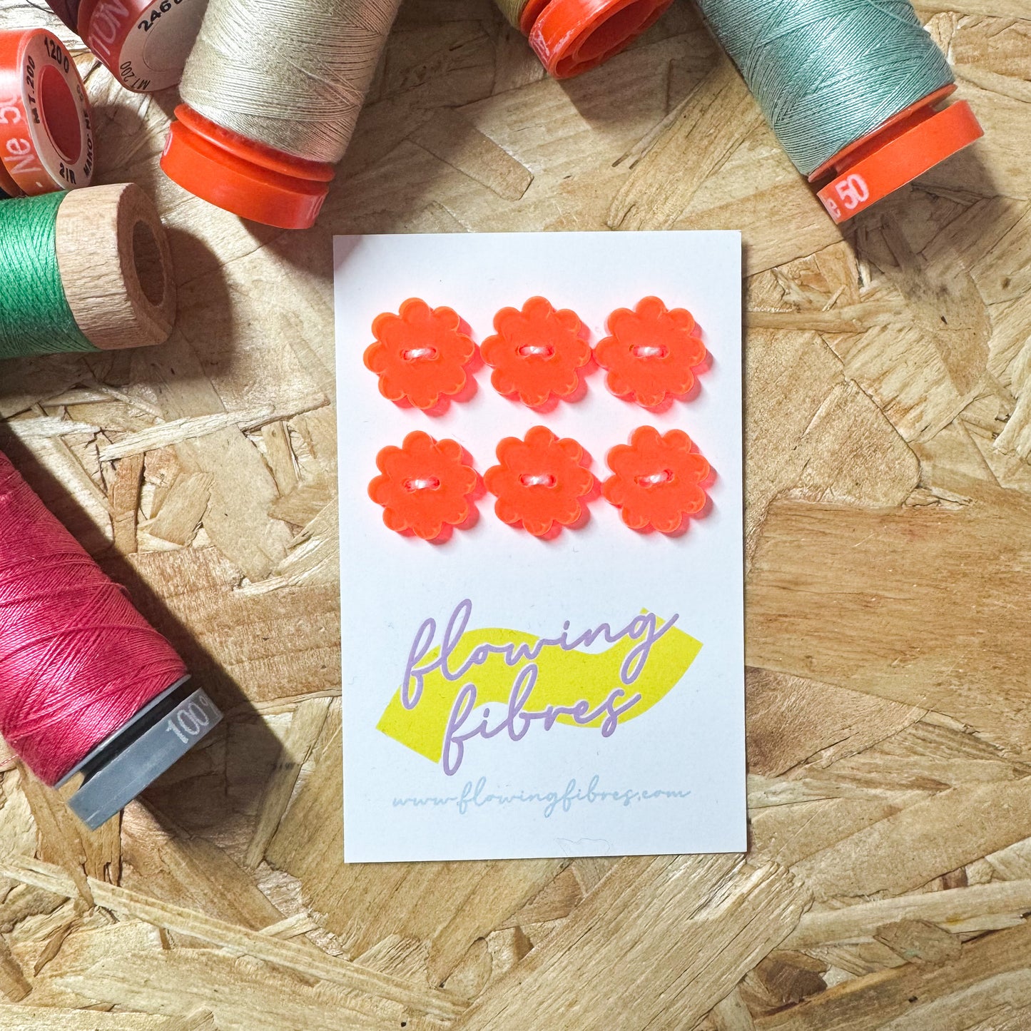 Neon Orange Daisy Buttons -15mm