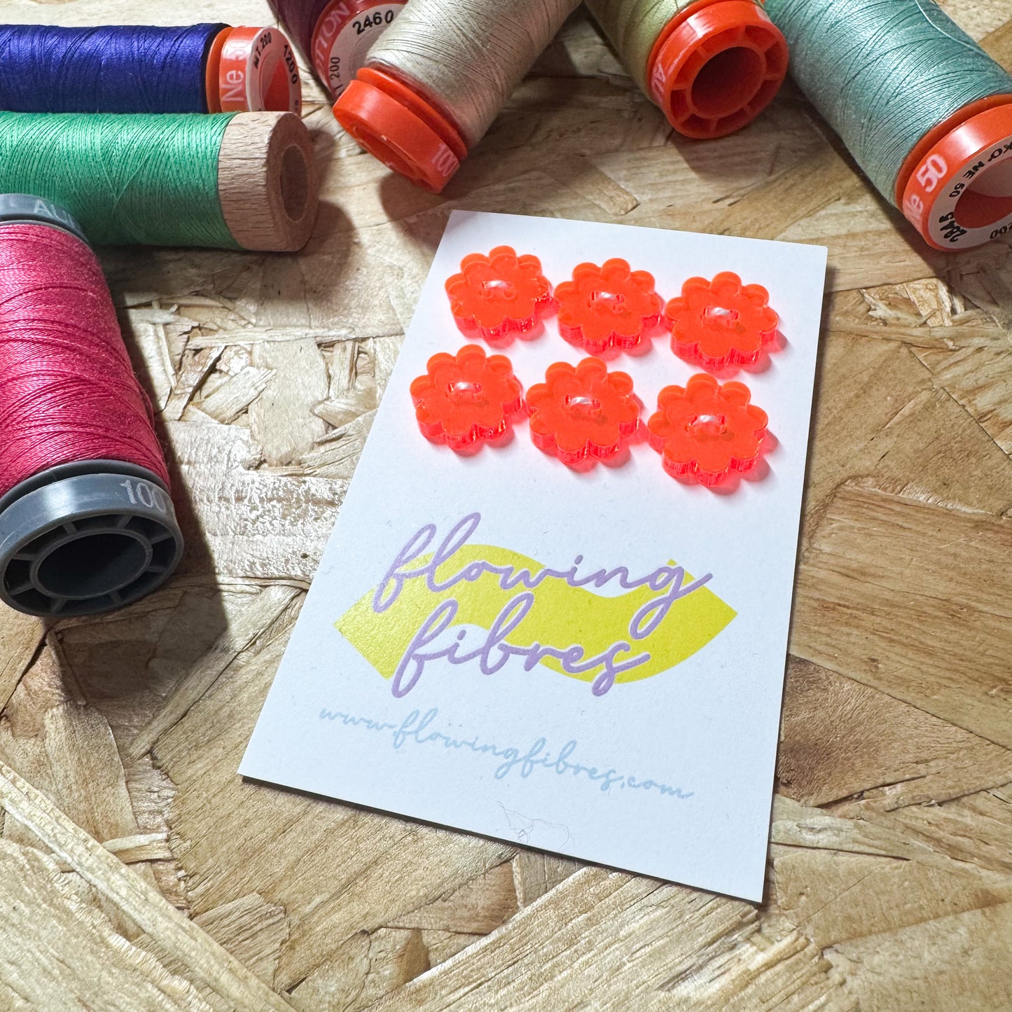Neon Orange Daisy Buttons -15mm