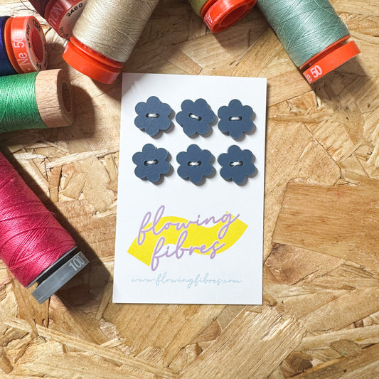 Denim Blue Daisy Buttons - 15mm
