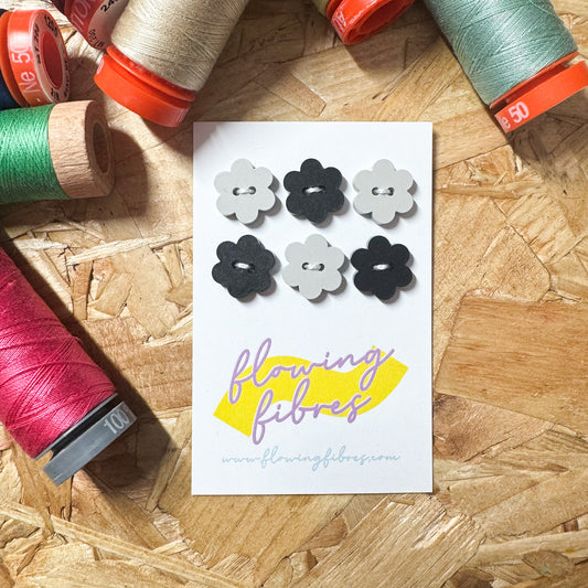 Grey and Black Daisy Buttons - 15mm