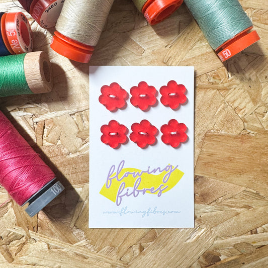 Matt Red Daisy Buttons - 15mm