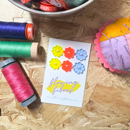 Neon Mix Daisy Buttons - 15mm
